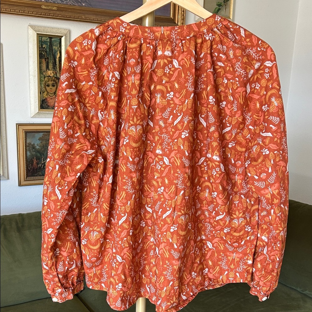 Duluth Trading Co Orange 100% Organic Cotton Patterned Blouse - Picture 7 of 9
